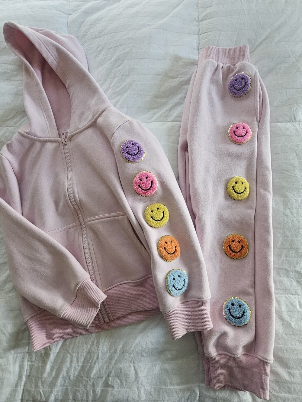 Lola +The Boys Smiley Pink Hoodie Jogger Set, Size 8